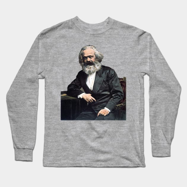 Karl Marx Colorized Portrait - Marxist, Socialist, Philosopher, Historical Long Sleeve T-Shirt by SpaceDogLaika